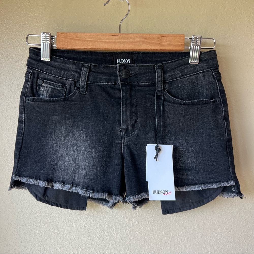 Hudson Kids Denim Shorts NEW Hi-Lo Girls Size 16 Black Distressed Faded Stretch